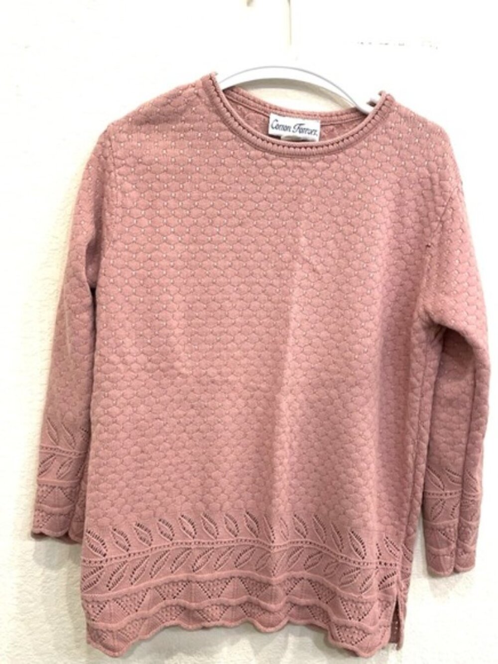 Vintage Pink Pullover Sweater Women's Medium Cotton Forever Made in USA Crochet‎